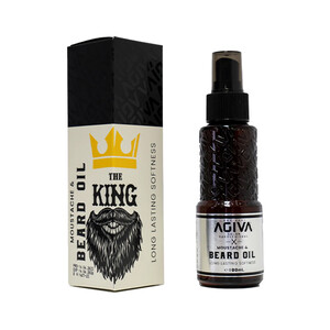 روغن تقویت‌کننده ریش و سبیل آگیوا مدل THE KING مناسب انواع موی صورت نرم‌کننده ماندگار و حالت‌دهنده حجم ۱۰۰ میل