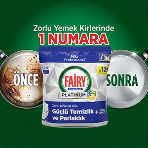 قرص ماشین ظرفشویی حرفه‌ای فیری مدل PLATINUM PROFESSIONAL با قدرت چربی‌زدایی عمیق و ضد رسوب رایحه لیمو تعداد ۱۲۵ عددی