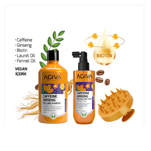 ست ۳ عددی مراقبت از مو آگیوا مدل CAFFEINE GINSENG مناسب انواع مو ضدریزش و تقویت‌کننده شامل شامپو و تونیک و ماساژور