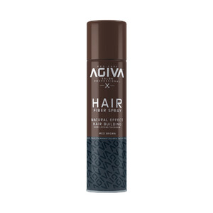 اسپری پرپشت‌کننده مو آگیوا مدل HAIR FIBER SPRAY رنگ قهوه‌ای متوسط  مناسب انواع مو با جلوه طبیعی و ضدآب حجم ۱۵۰ میل