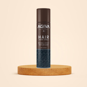 اسپری پرپشت‌کننده مو آگیوا مدل HAIR FIBER SPRAY رنگ قهوه‌ای متوسط  مناسب انواع مو با جلوه طبیعی و ضدآب حجم ۱۵۰ میل