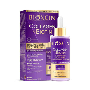 سرم موی حجم‌دهنده و ضخیم‌کننده بیوکسین مدل COLLAGEN &amp; BIOTIN با تکنولوژی EXTRA VOLUME حاوی پپتیدهای مغذی حجم ۱۰۰ میل