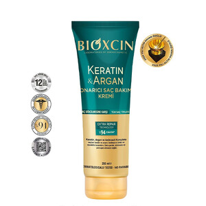کرم موی احیاکننده و بازسازی‌کننده بیوکسین مدل KERATIN &amp;amp; ARGAN با تکنولوژی EXTRA REPAIR حاوی آمینواسید حجم ۲۵۰ میل