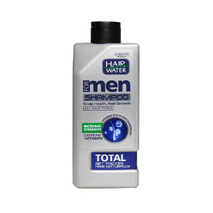 شامپو تقویت‌کننده و ضد شوره مردانه هیر واتر مدل TOTAL حاوی کافئین و ویتامین‌های B+E+Zinc حجم ۴۱۰ میل
