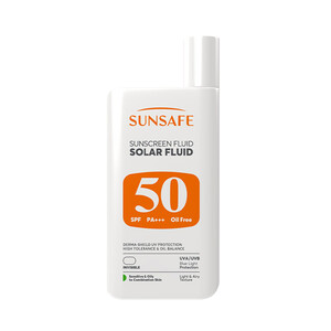 فلویید ضد آفتاب بی‌رنگ و فاقد چربی سان سیف مدل SOLAR FLUID با SPF50 مناسب پوست‌های حساس و چرب و مستعد آکنه وزن ۵۰ گرم