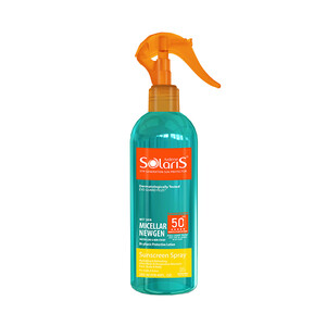 لوسیون دوفاز ضد آفتاب بی‌رنگ  آردن سولاریس مدل  SOLARIS MICELLAR NEWGEN با SPF50 مناسب صورت و بدن فاقد چربی حجم ۲۵۰ میل