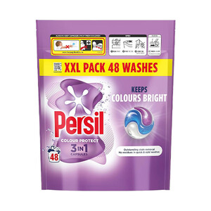 قرص ماشین لباسشویی پرسیل مدل COLOUR PROTECT 3IN1 محافظ هوشمند رنگ تثبیت‌کننده براقیت پارچه تعداد ۴۸ عددی