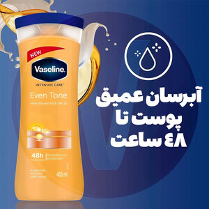 لوسیون نرم و شفاف‌کننده تخصصی بدن وازلین مدل Healthy Even Tone حاوی ویتامین B3 و SPF 10 حجم ۴۰۰ میل
