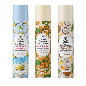 شامپو خشک لایتنس مدل DRY SHAMPOO مناسب انواع مو بدون ایجاد لکه سفیدی حجم ۲۰۰ میل