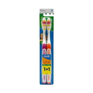 پک مسواک ۲ عددی اورال بی مدل Maxi Clean 1.2.3 با برس مدیوم (Medium) اقتصادی