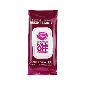 دستمال مرطوب پاک کننده آرایش دافی مدل Bright Beauty ماسب چشم و لب صورت حاوی عصاره شکوفه گیلاس بسته ۵۵ عددی