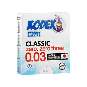 کاندوم کدکس مدل CLASSIC 0.03 خیلی نازک و شفاف بسته ۳ عددی