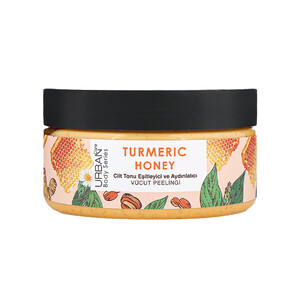اسکراب بدن روشن‌کننده و یکدست‌کننده اوربن کر مدل TURMERIC HONEY حاوی زردچوبه و عسل حجم ۲۰۰ میل