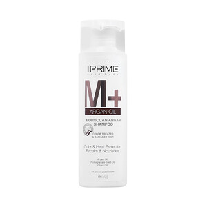 شامپو تقویت کننده مو پرایم مدل M+ حاوی روغن آرگان مناسب موی خشک، رنگ شده و آسیب دیده حجم ۲۵۰ میل