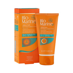 کرم ضد آفتاب 3 در 1  فاقد چربی  بایومارین مدل AQUA SUN با SPF50 روشن کننده و ضد چروک مناسب پوست های چرب و مختلط رنگ بژ روشن حجم ۵۰ میل