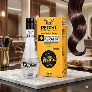 روغن مو کراتین ردیست مدل KERATIN PLUS ترمیم کننده تخصصی حجم ۱۰۰ میل