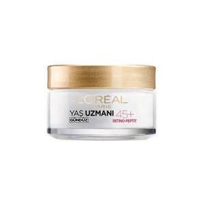 کرم روز ضد چروک لورآل مدل YAŞ UZMANI +45 با ویژگی سفت‌کننده پوست و حاوی رتینو پپتید حجم ۵۰ میلی‌لیتر