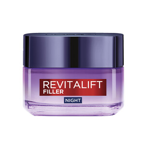 کرم شب ضدچروک لورآل مدل REVITALIFT FILLER با ویژگی حجم‌دهنده و پرکننده خطوط چین و چروک حاوی هیالورونیک اسید متراکم حجم ۵۰ میل