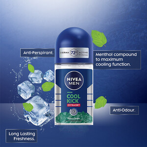 رول ضدتعریق مردانه نیوآ مدل COOL KICK FREEZY GREEN با ویژگی خشکی مفرط و رایحه گیاهی خنک با پایداری ۷۲ ساعته حجم ۵۰ میل
