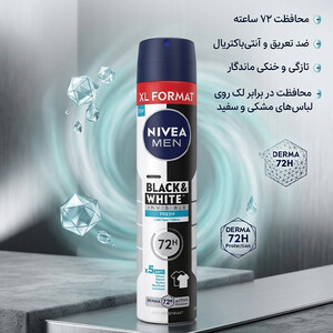 اسپری ضد تعریق مردانه نیوآ مدل Black &amp; White Invisible Fresh با ماندگاری ۷۲ ساعته حجم ۲۰۰ میلی لیتر