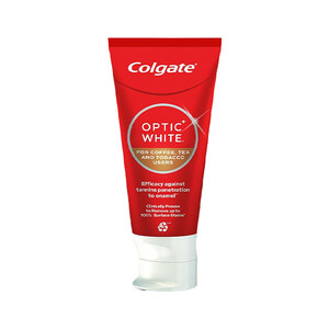 خمیر دندان کلگیت مدل Optic White با قدرت رفع لک‌های قهوه، چای و تنباکو حجم 50ml