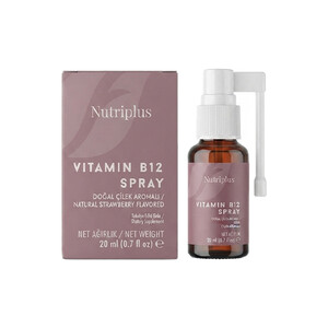 اسپری ویتامین B12 نوتری پلاس مدل Vitamin B12 Spray حاوی ۱۰۰۰mcg متیل کوبالامین با طعم طبیعی توت‌فرنگی حجم 20ml