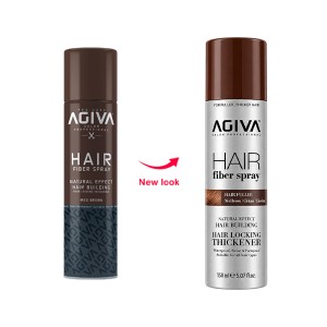 اسپری پرپشت‌کننده مو آگیوا مدل HAIR FIBER SPRAY رنگ قهوه‌ای متوسط  مناسب انواع مو با جلوه طبیعی و ضدآب حجم ۱۵۰ میل