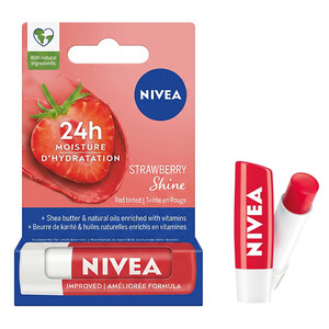 بالم لب نرم‌کننده و درخشان‌کننده نیوآ مدل Strawberry Shine با رنگ ملایم و SPF 15 وزن 4.8 گرم