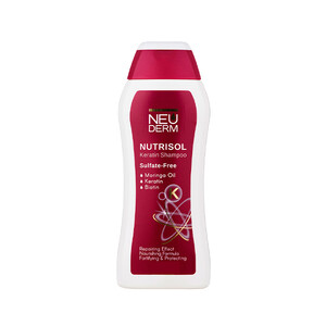 شامپو موهای کراتینه‌شده نئودرم مدل Nutrisol Keratin فاقد سولفات تثبیت‌کننده و ضد وز حجم 300ml