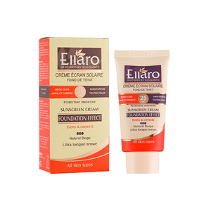 کرم ضدآفتاب رنگی انواع پوست الارو مدل Foundation Effect با SPF25 پوشش کرم‌پودری رنگ بژ طبیعی حجم 40ml