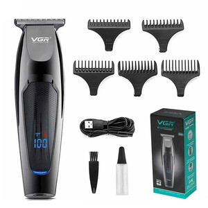 ماشین اصلاح سر و صورت و خط‌زن حرفه‌ای وی جی آر مدل VGR V-070 با تیغه T شکل استیل ضدزنگ و نمایشگر دیجیتال LCD