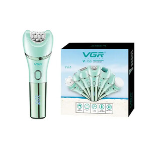 ماشین اصلاح و ست زیبایی ۷ کاره بانوان وی جی آر مدل VGR V-756 ضدآب با قابلیت اپیلیدی، شیور، فیس‌براش و سوهان پا