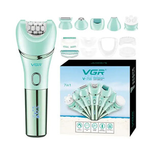 ماشین اصلاح و ست زیبایی ۷ کاره بانوان وی جی آر مدل VGR V-756 ضدآب با قابلیت اپیلیدی، شیور، فیس‌براش و سوهان پا