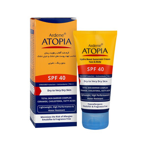 کرم ضدآفتاب رطوبت‌رسان SPF40 آردن آتوپیا حاوی سرامید و اسید هیالورونیک مناسب پوست‌های خشک و خیلی خشک حجم ۵۰ میل