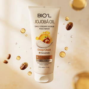 شوینده و اسکراب کرمی صورت بیول مدل Jojoba Oil مناسب پوست نرمال تا خشک با روغن جوجوبا حجم ۲۰۰ میل