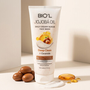 شوینده و اسکراب کرمی صورت بیول مدل Jojoba Oil مناسب پوست نرمال تا خشک با روغن جوجوبا حجم ۲۰۰ میل