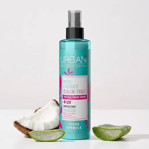 اسپری نرم کننده و آبرسان مو اربن کر مدل Pure Coconut and Aloe Vera مناسب موهای رنگ شده حجم ۲۰۰ میل