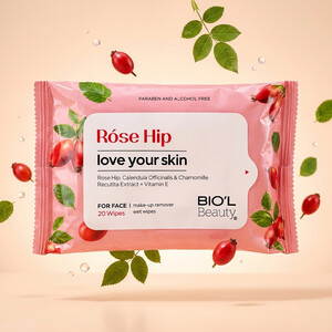 دستمال مرطوب صورت بیول Rose Hip با عصاره رز هیپ و ویتامین E
