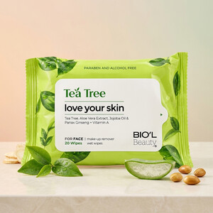 خرید دستمال مرطوب بیول Tea Tree پاک کننده آرایش ضدآب برای پوست چرب