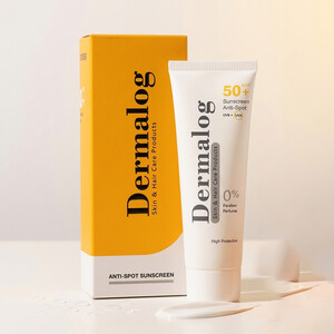کرم ضد آفتاب و ضد لک بی رنگ درمالوگ مدل Anti-Spot SPF50 روشن کننده و محافظ پوست حجم ۵۰ میل