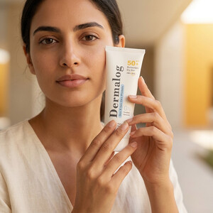 کرم ضد آفتاب بی رنگ درمالوگ مدل Dry Skin SPF50 مناسب پوست خشک حجم ۵۰ میل