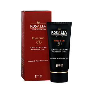 کرم ضد آفتاب رنگی رزالیا مدل Rosa Sun SPF50 با پوشش کرم پودری مناسب پوست چرب و جوشدار رنگ بژ روشن شماره ۱ حجم ۴۰ میل