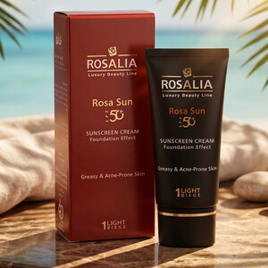 کرم ضد آفتاب رنگی رزالیا مدل Rosa Sun SPF50 با پوشش کرم پودری مناسب پوست چرب و جوشدار رنگ بژ روشن شماره ۱ حجم ۴۰ میل