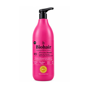 شامپو بایوهیر مدل ALL IN ONE SHAMPOO 03 مناسب انواع مو حاوی روغن آرگان و سیر سیاه حجم ۱۰۰۰ میل