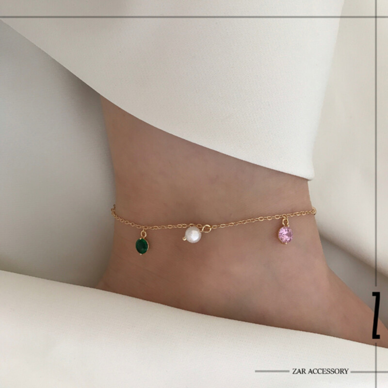 پابند آویزدار مروارید و نگین رنگی