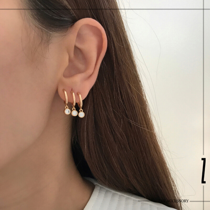 گوشواره ایرکافی سه لاین نگین آویز