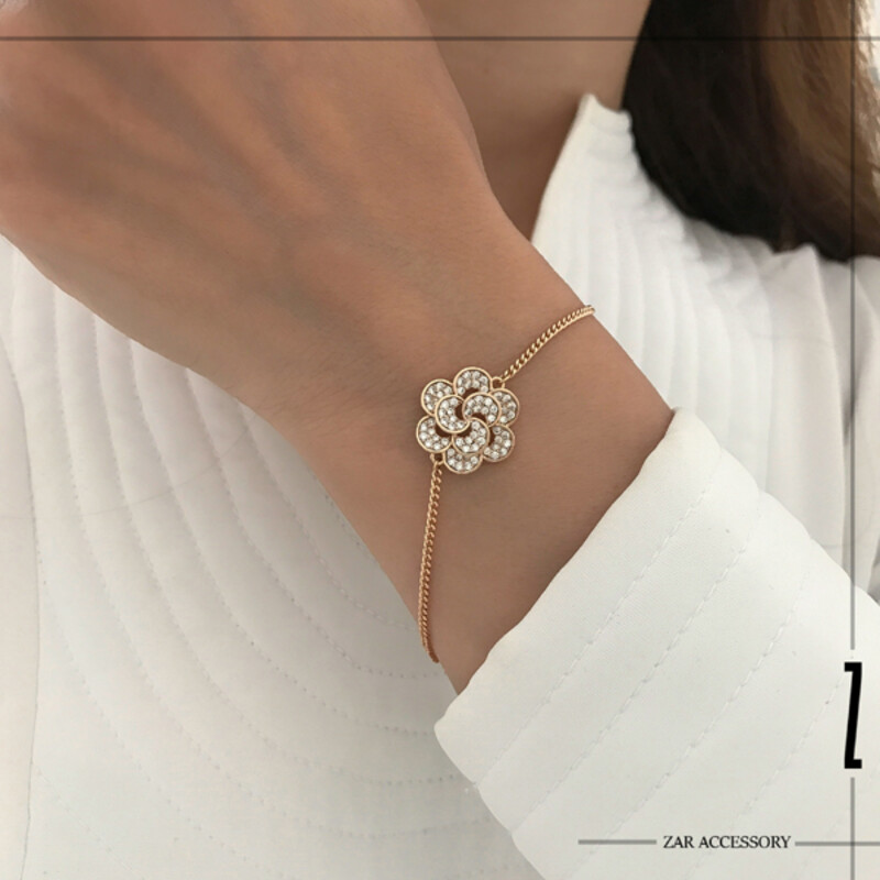 دستبند زنجیری گل فول نگین