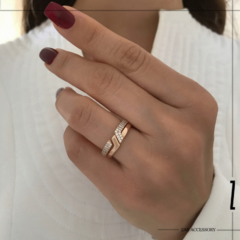 انگشتر پازلی آینه‌ای و نگینی