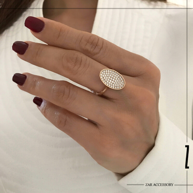 انگشتر بیضی پایه‌دار فول نگین