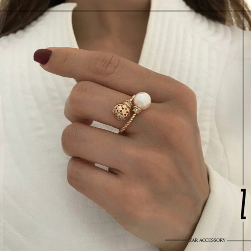 انگشتر کاف مروارید و گوی مشبک